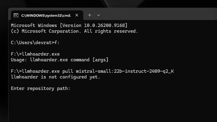 llmhoarder - image of entering repo path